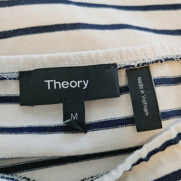 Theory Women's Aprine K_Classic Stripe Knit Top Off Shoulder Contemporary Sz M - Picture 7 of 9